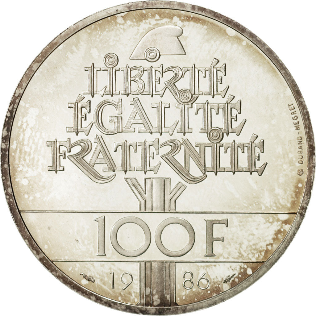 Coin, France, Statue de la Liberté, 100 Francs, 1986, MS(60-62), Silver