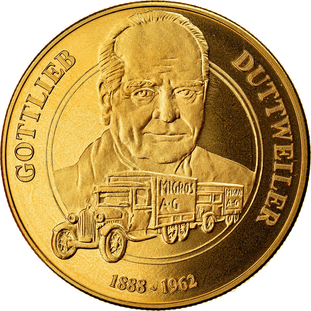 Switzerland, Medal, Gottlieb Duttweiller, Automobile, MS(64), Copper-Nickel Gilt