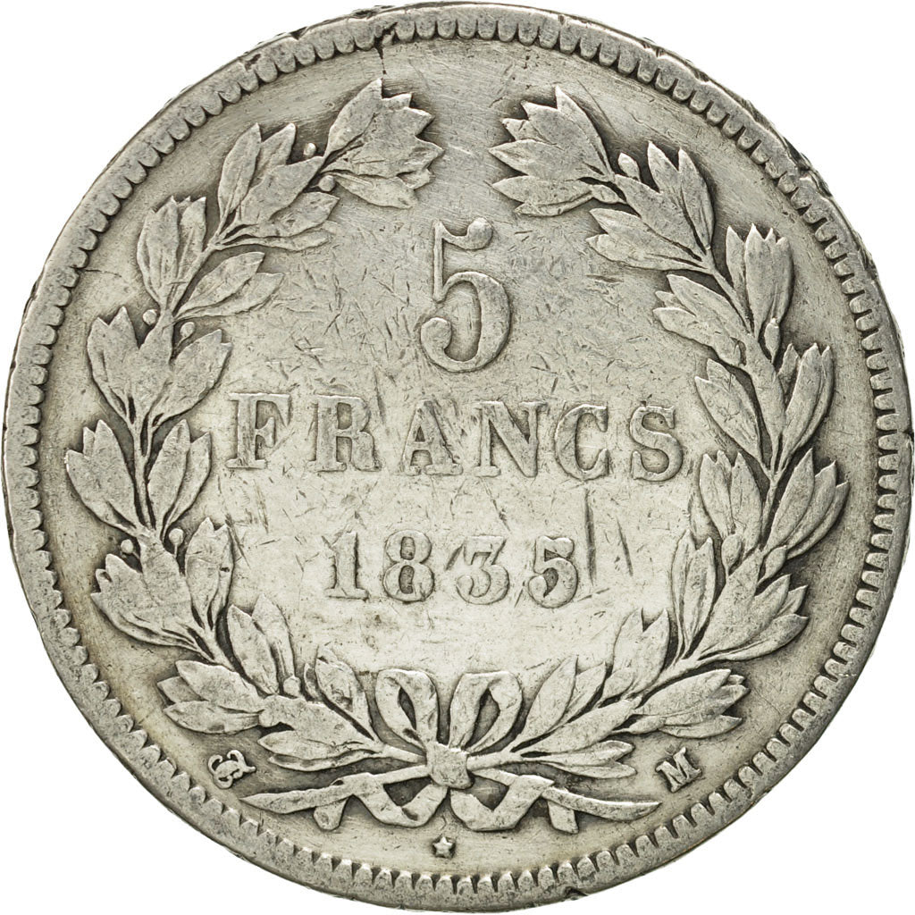Coin, France, Louis-Philippe, 5 Francs, 1835, Toulouse, VF(20-25), Silver