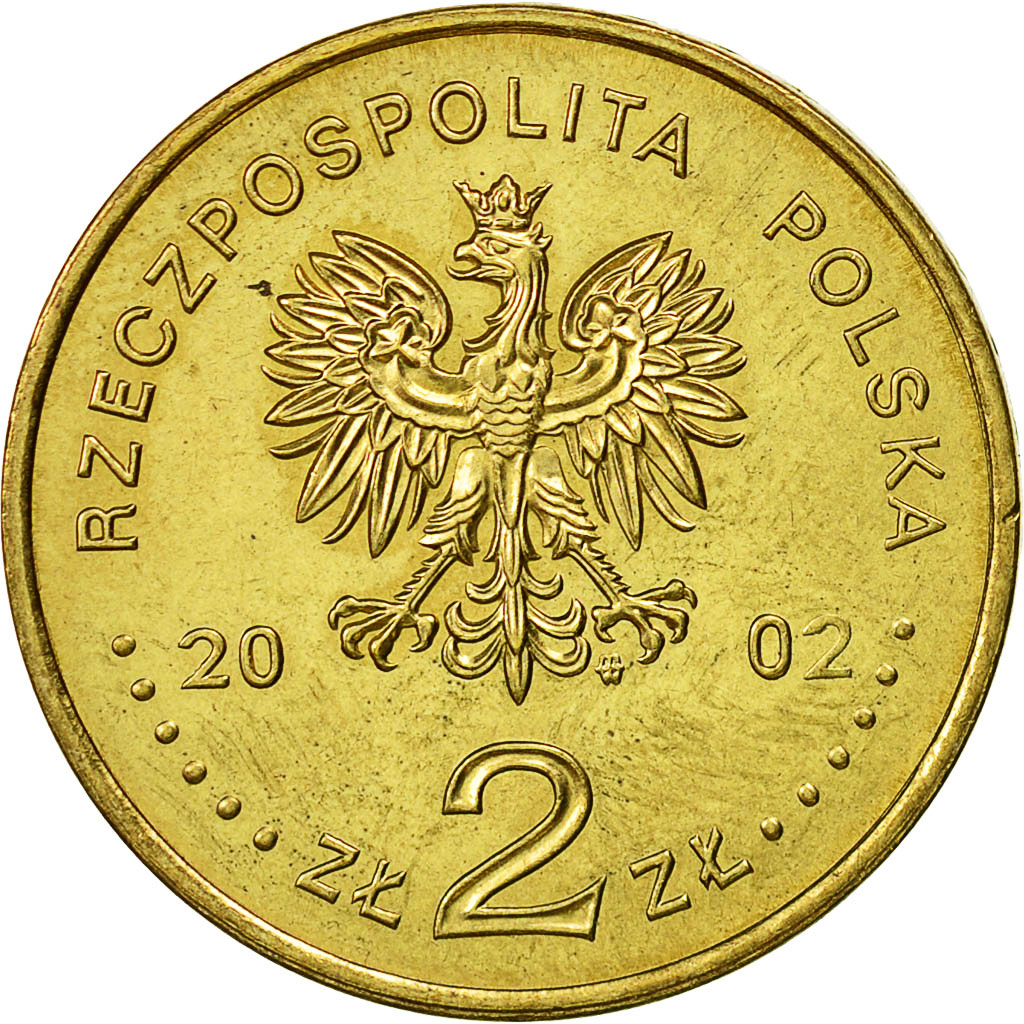 Coin, Poland, 2 Zlote, 2002, Warsaw, AU(55-58), Brass, KM:433