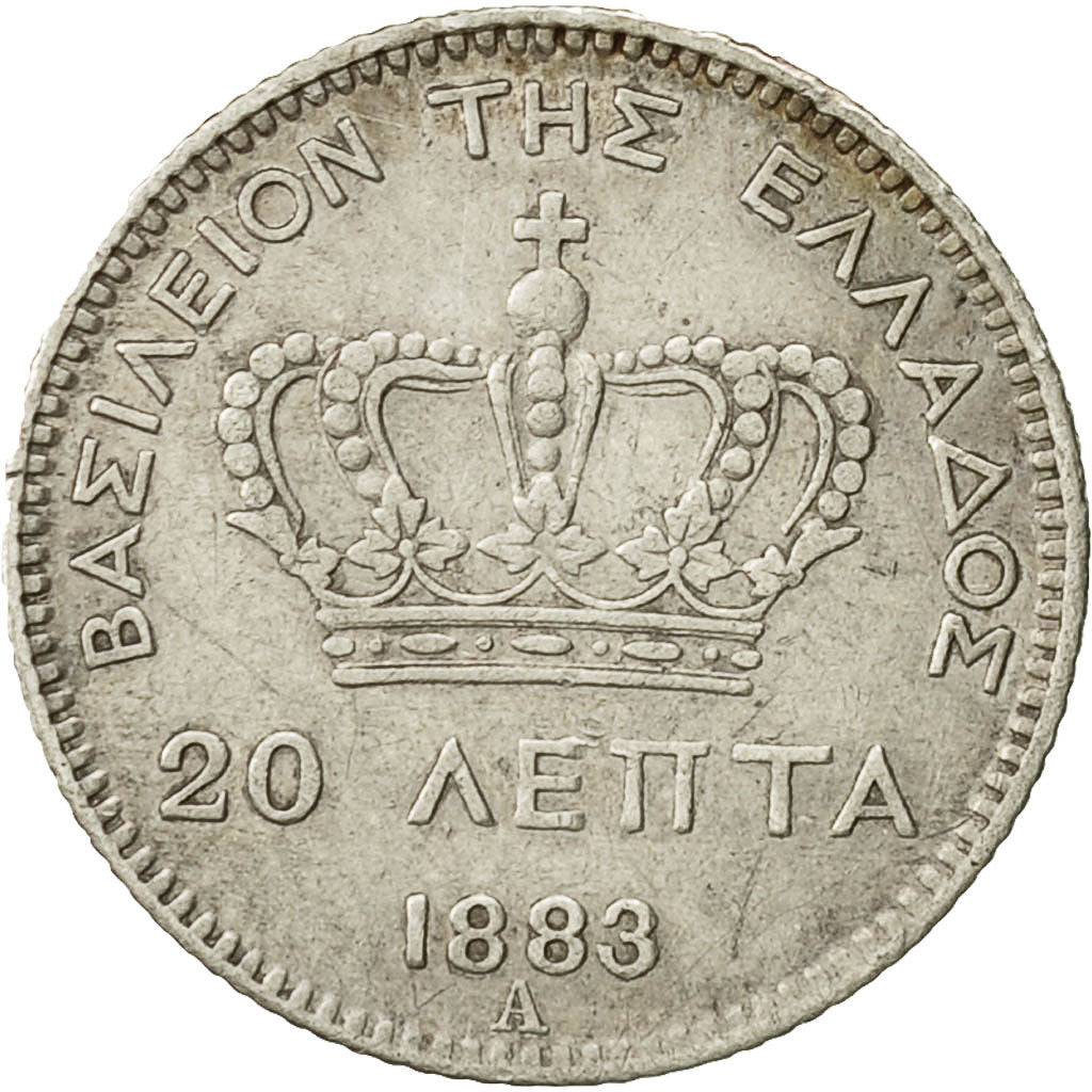 Coin, Greece, George I, 20 Lepta, 1883, Paris, AU(50-53), Silver, KM:44