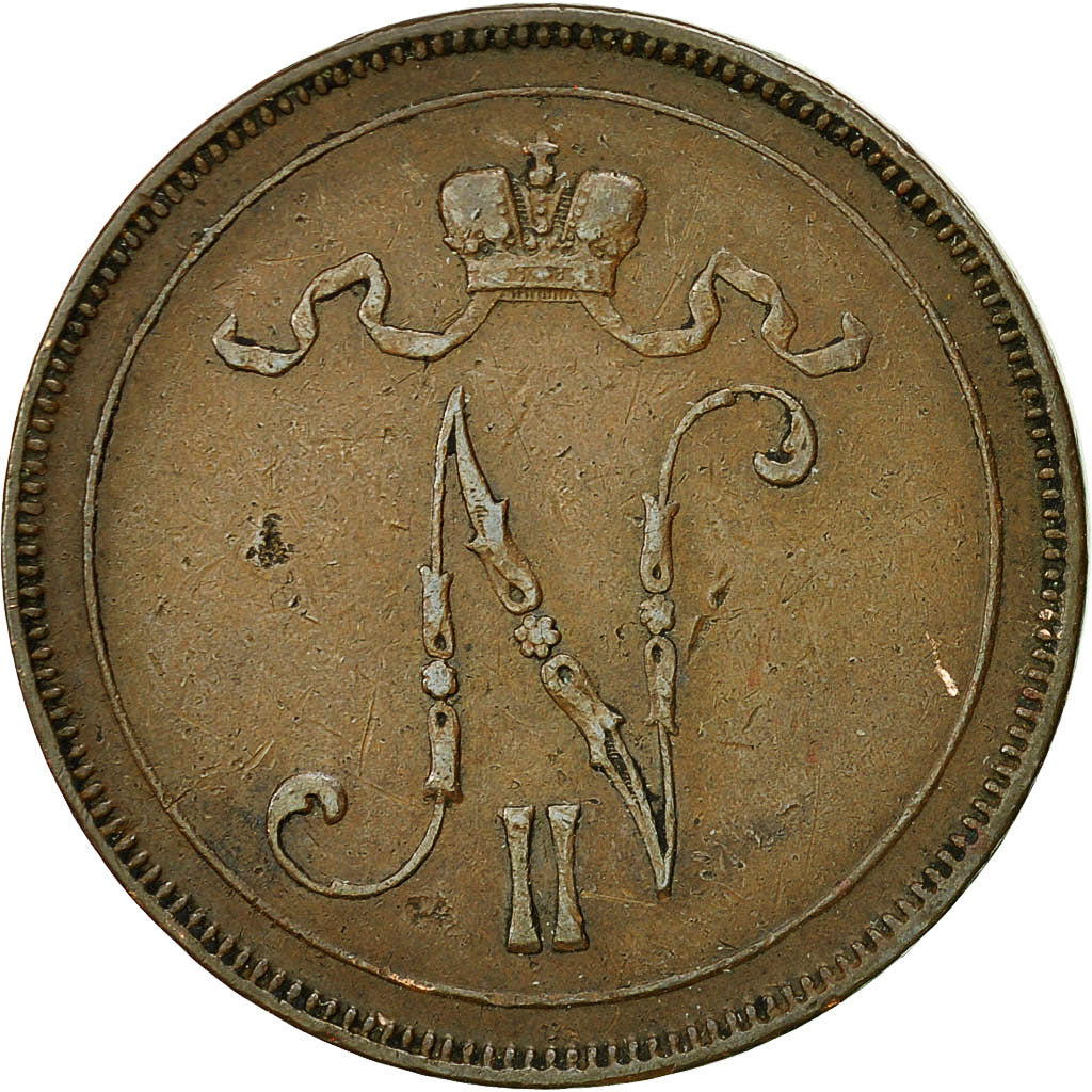Moneta, Finlandia, Nicholas II, 10 Pennia, 1896, BB+, Rame, KM:14