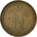 Moneta, Finlandia, Nicholas II, 10 Pennia, 1896, BB+, Rame, KM:14