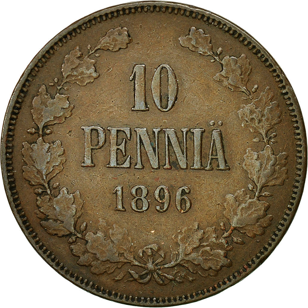 Moneta, Finlandia, Nicholas II, 10 Pennia, 1896, BB+, Rame, KM:14
