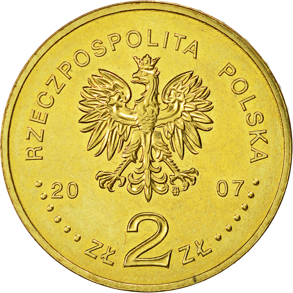 Coin, Poland, 2 Zlote, 2007, Warsaw, MS(60-62), Brass, KM:591