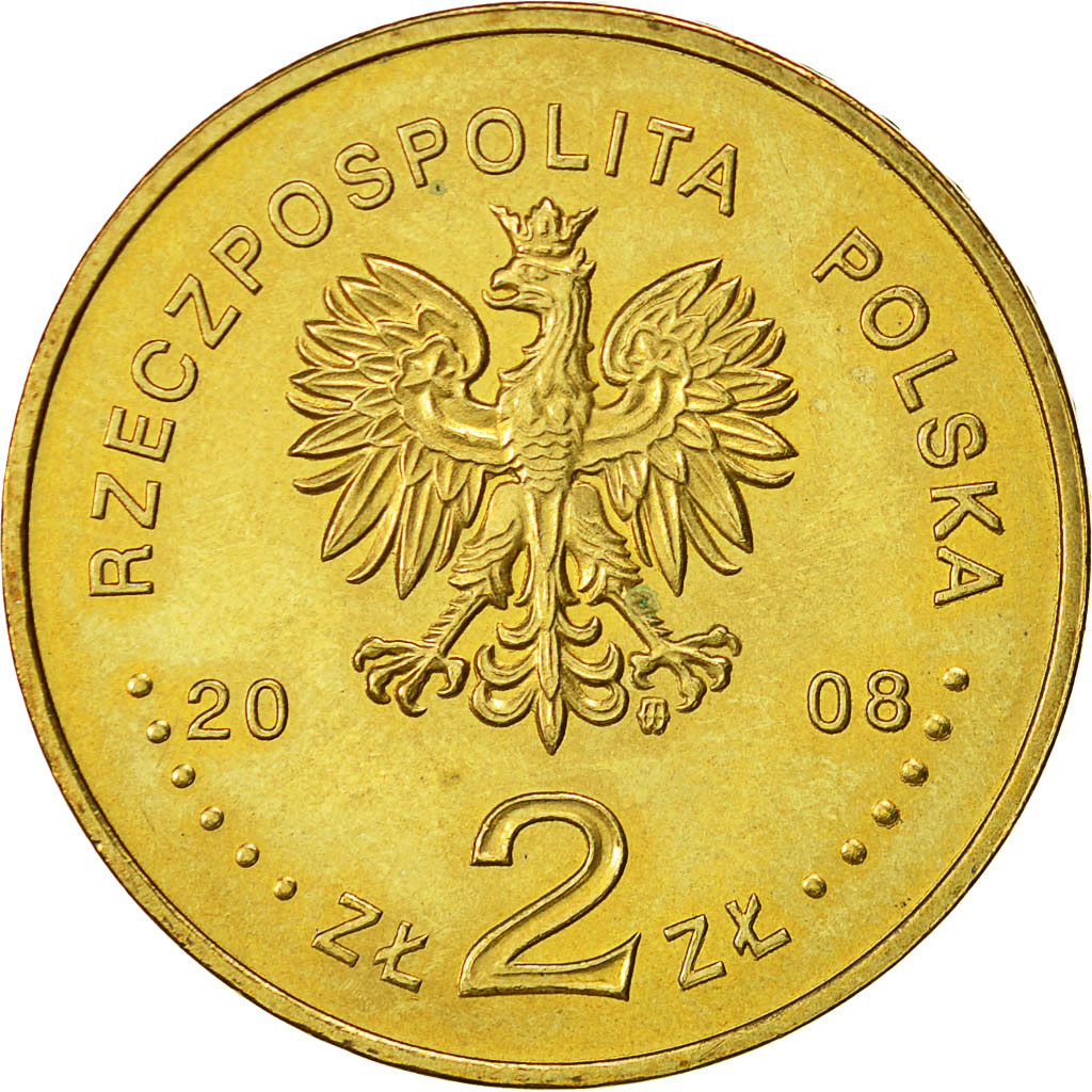Coin, Poland, 2 Zlote, 2008, Warsaw, MS(60-62), Brass, KM:634