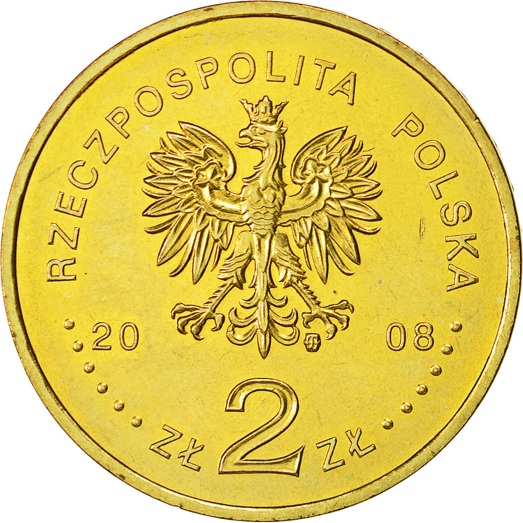 Coin, Poland, 2 Zlote, 2008, Warsaw, MS(60-62), Brass, KM:641
