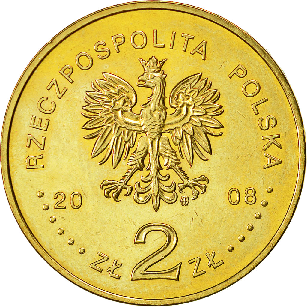 Coin, Poland, 2 Zlote, 2008, Warsaw, MS(60-62), Brass, KM:648