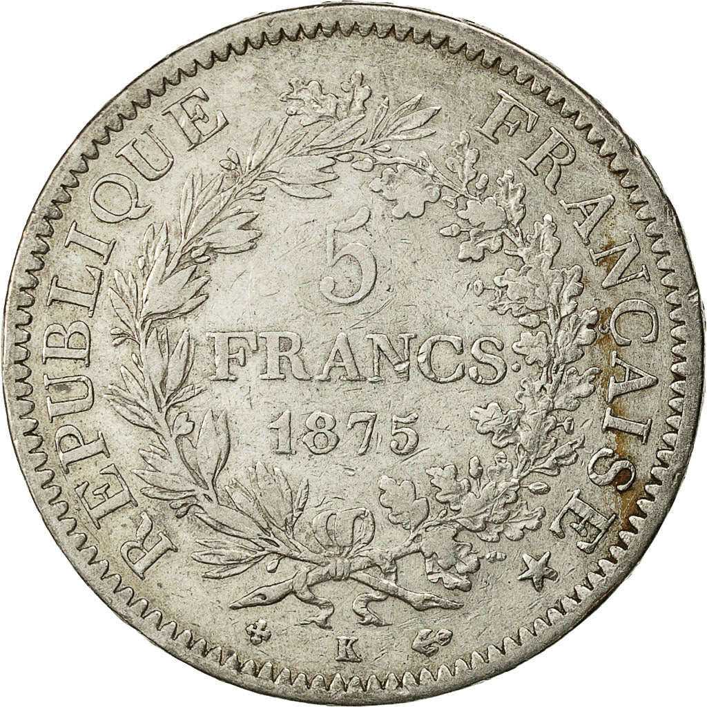 Monnaie, France, Hercule, 5 Francs, 1875, Bordeaux, TTB, Argent, KM:820.2
