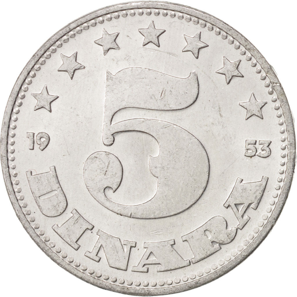 Coin, Yugoslavia, 5 Dinara, 1953, MS(60-62), Aluminum, KM:32