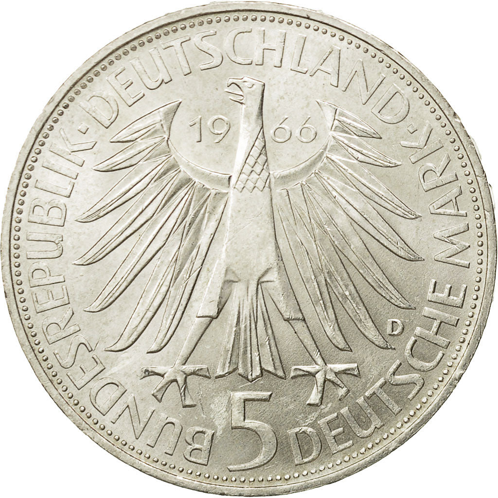 Coin, GERMANY - FEDERAL REPUBLIC, 5 Mark, 1966, Munich, Germany, MS(63), Silver