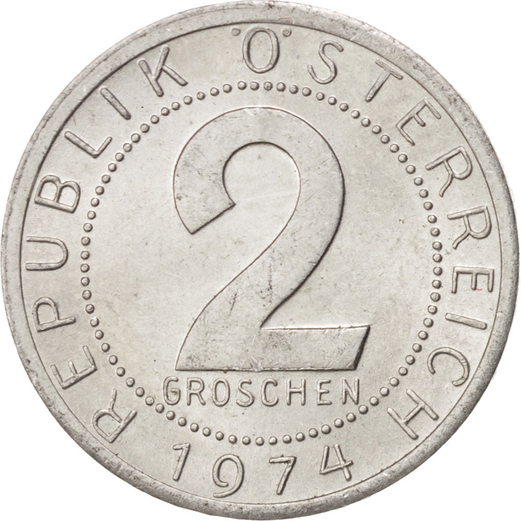 Münze, Österreich, 2 Groschen, 1974, UNZ, Aluminium, KM:2876