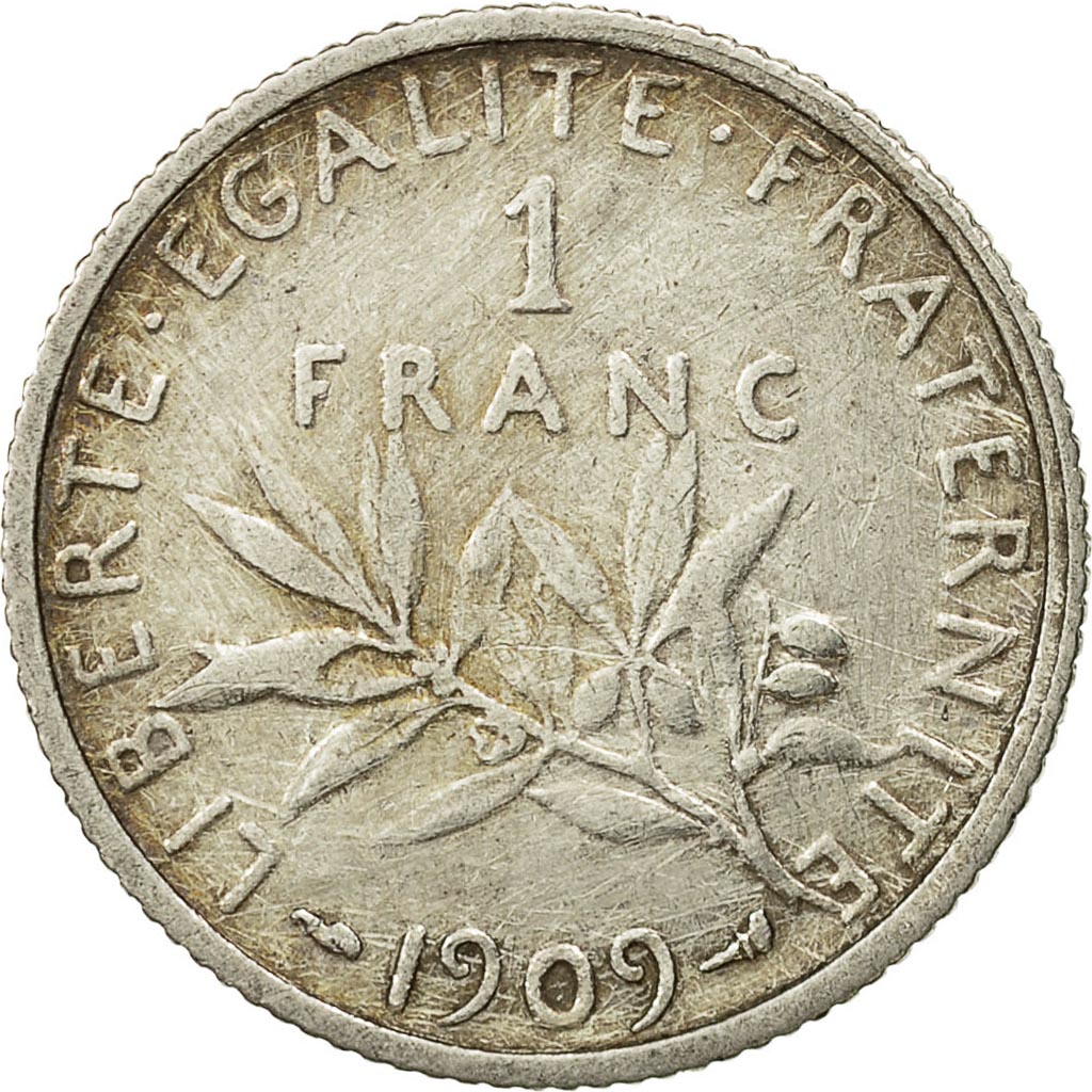 Monnaie, France, Semeuse, Franc, 1909, Paris, TB+, Argent, KM:844.1, Gadoury:467