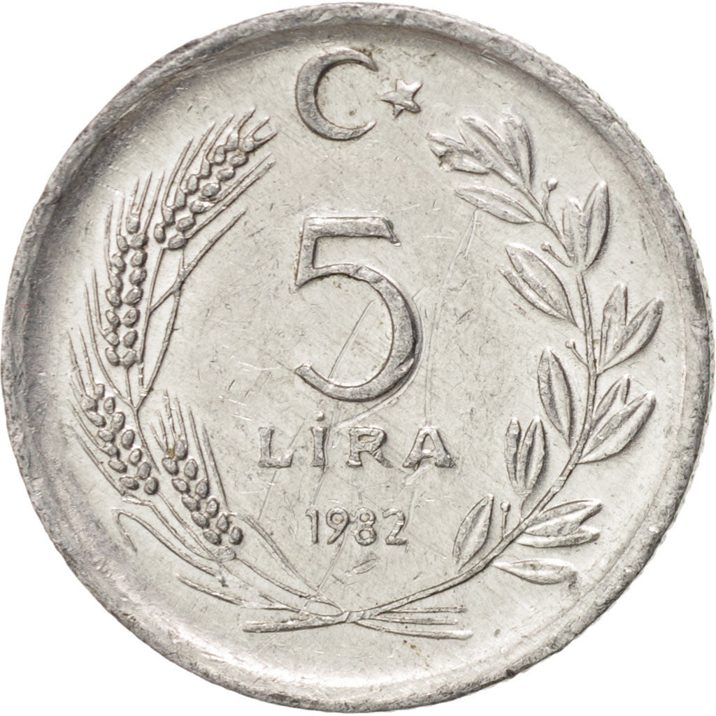 Coin, Turkey, 5 Lira, 1982, AU(55-58), Aluminum, KM:949.1