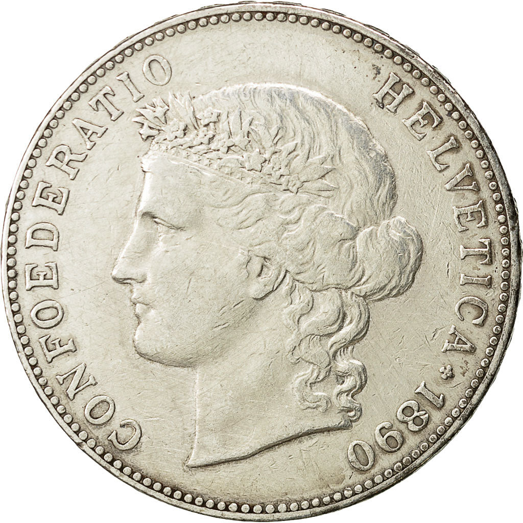 Switzerland, 5 Francs, 1890, Bern, Silver, EF(40-45), KM:34
