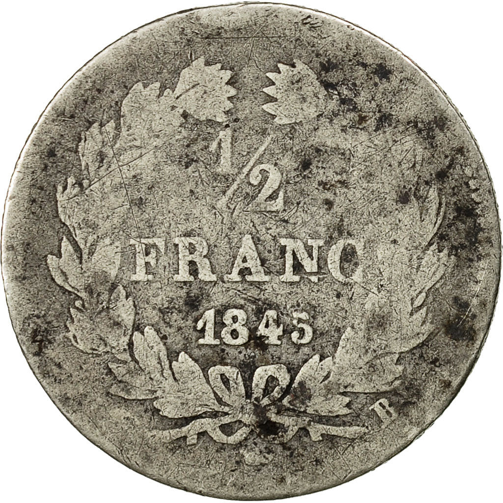 Monnaie,France,Louis-Philippe,1/2 Franc,1845,Rouen,B+,Argent,KM 741.2,Gad 408