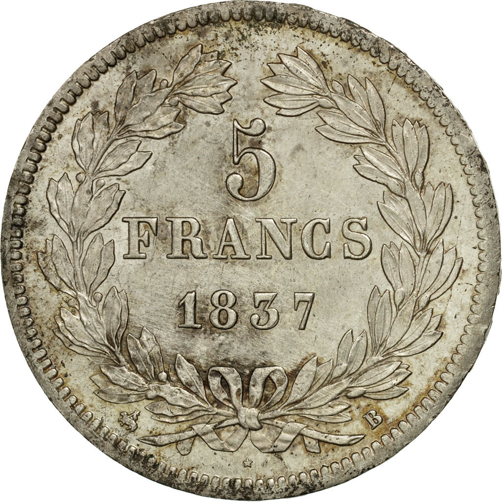 Coin, France, Louis-Philippe, 5 Francs, 1837, Rouen, MS(60-62), Silver,KM 749.2