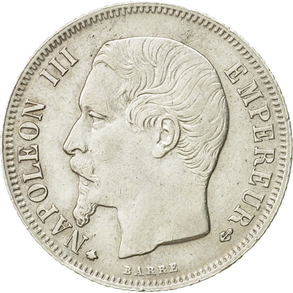Francja, Napoleon III, 1 Franc, 1856, Strasbourg, Srebro, AU(55-58)