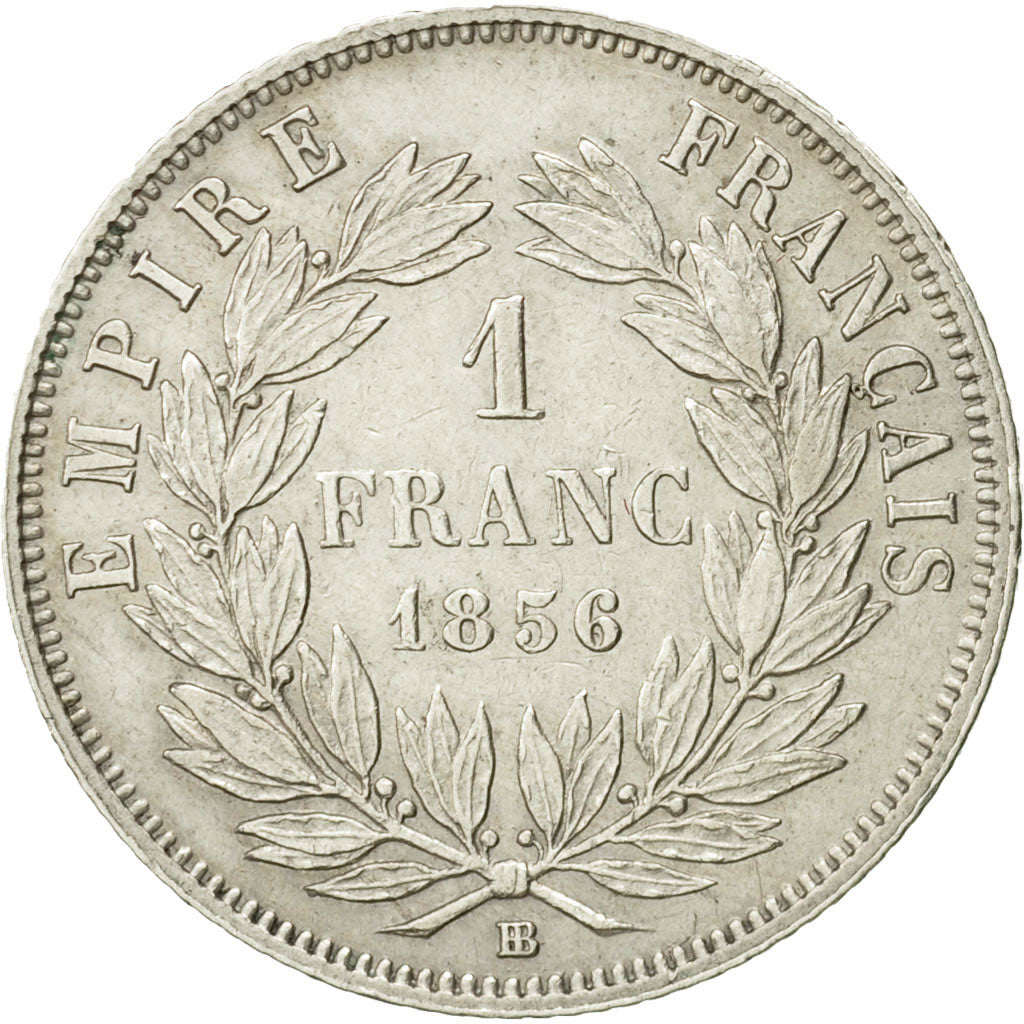Francja, Napoleon III, 1 Franc, 1856, Strasbourg, Srebro, AU(55-58)