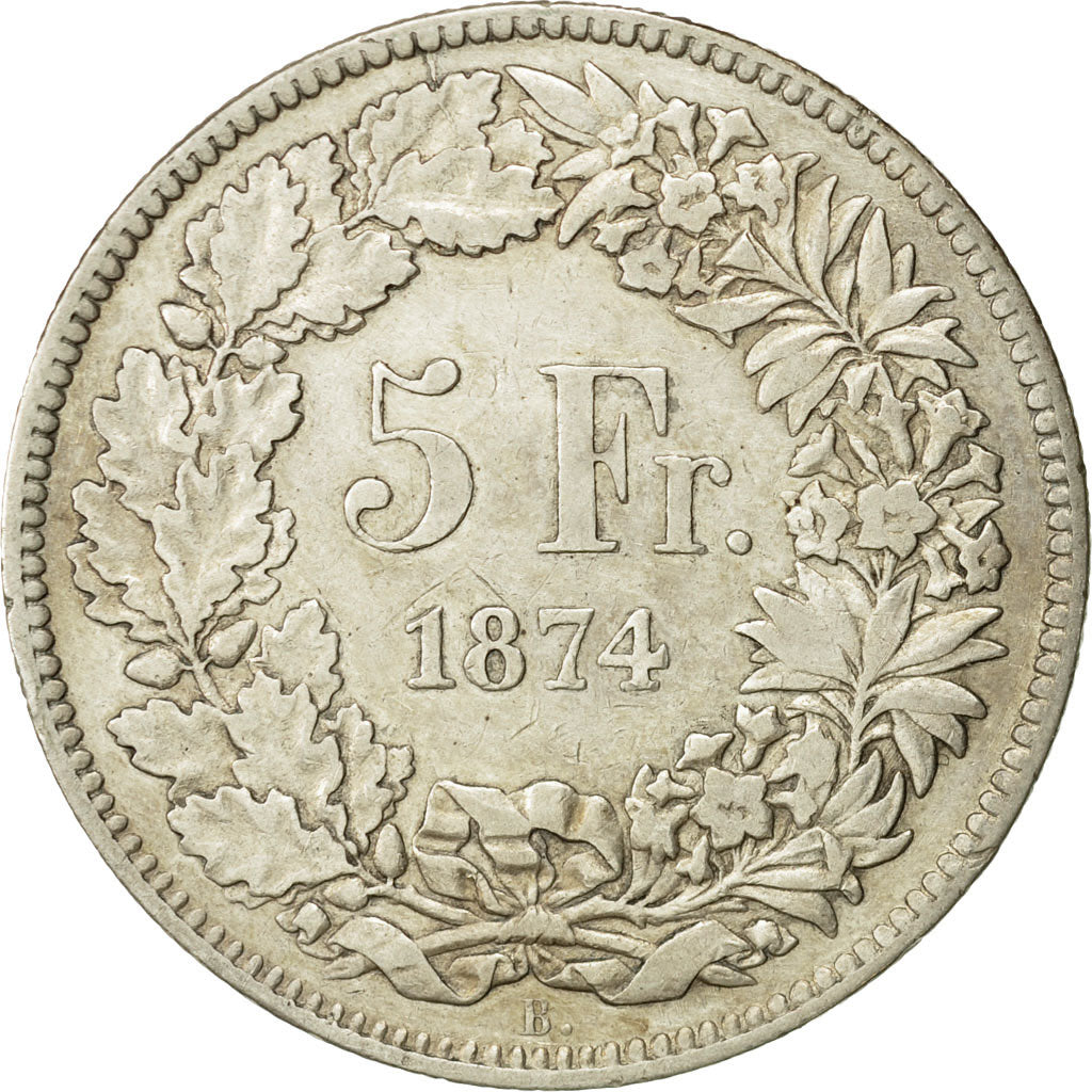 Suisse, 5 Francs, Helvetia, 1874, Bern, Argent, TTB, KM:11