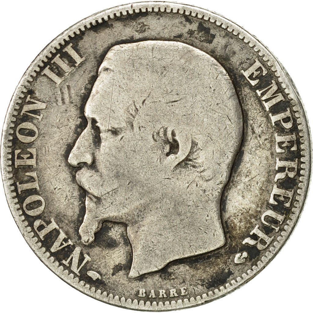 Moneda, Francia, Napoleon III, 2 Francs, 1857, Paris, BC+, Plata, KM 780.1