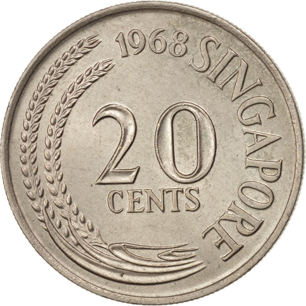 Coin, Singapore, 20 Cents, 1968, AU(55-58), Copper-nickel, KM:4
