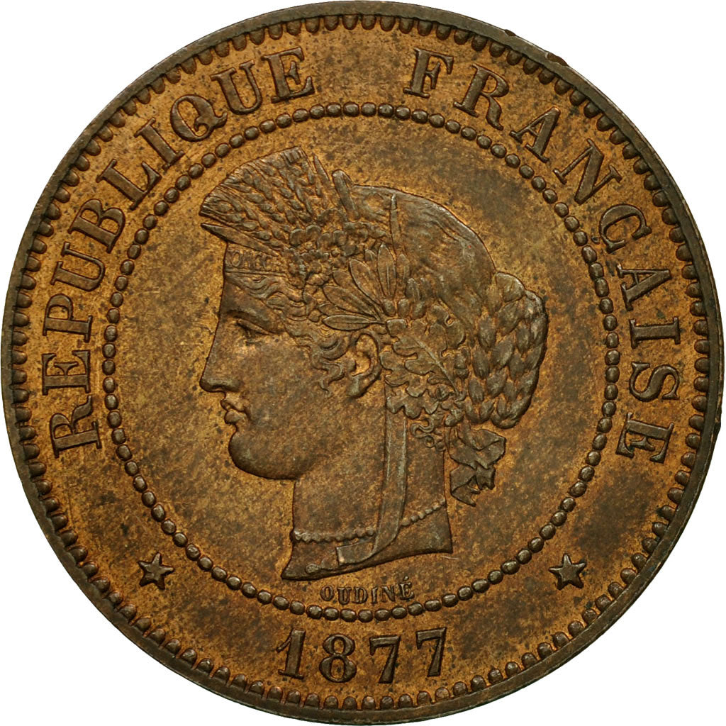 France, 5 Centimes, Cérès, 1877, Paris, Bronze, MS(60-62), Gadoury:157a