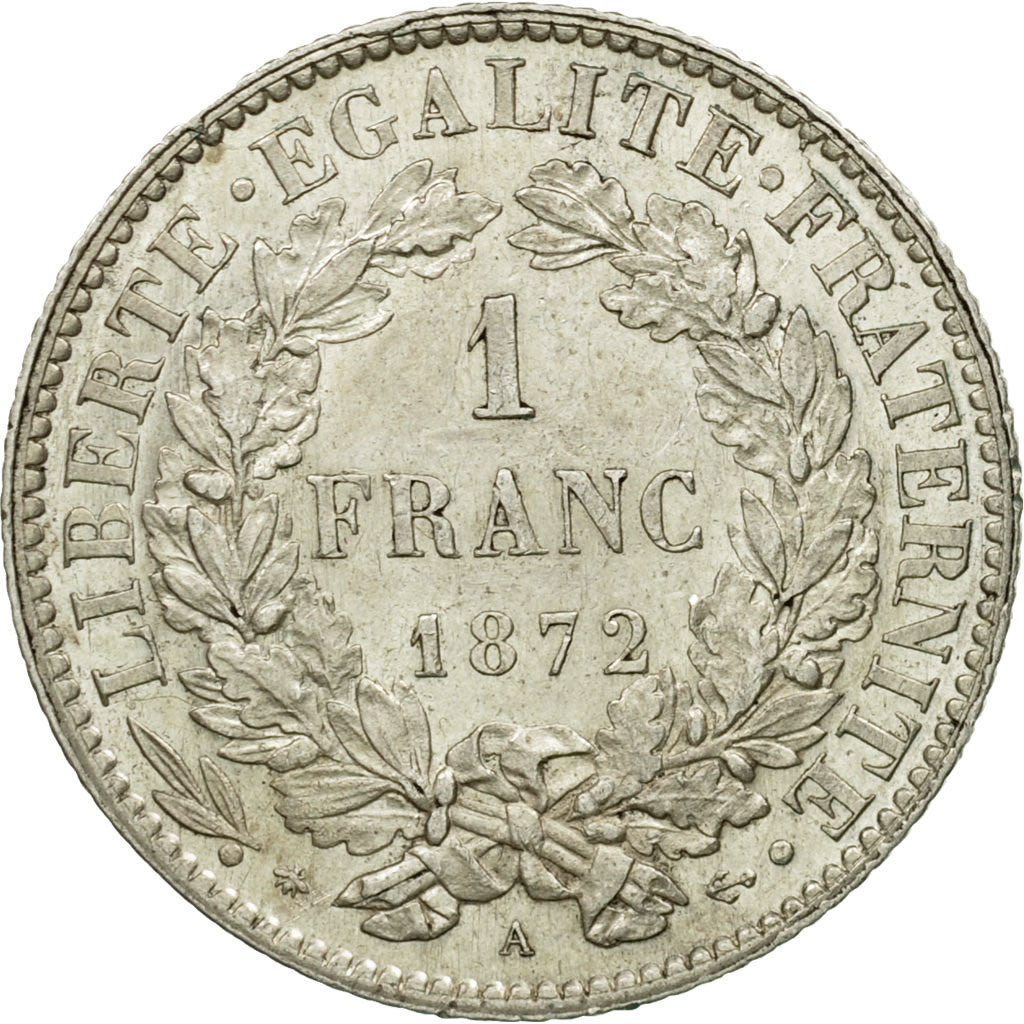 France, Franc, Cérès, 1872, Paris, Silver, MS(60-62), Gadoury:465a