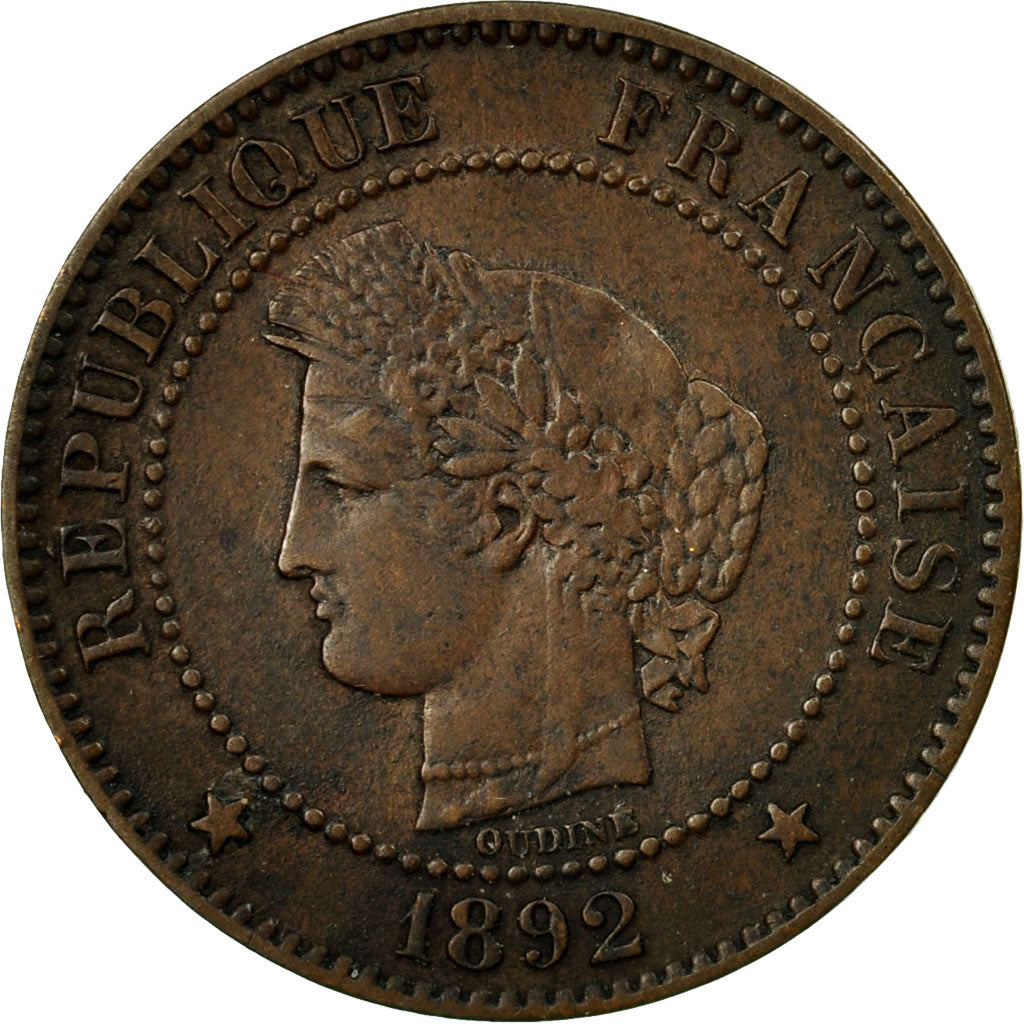 Monnaie, France, Cérès, 2 Centimes, 1892,Paris,TTB,Bronze,Gadoury:105,KM 827.1