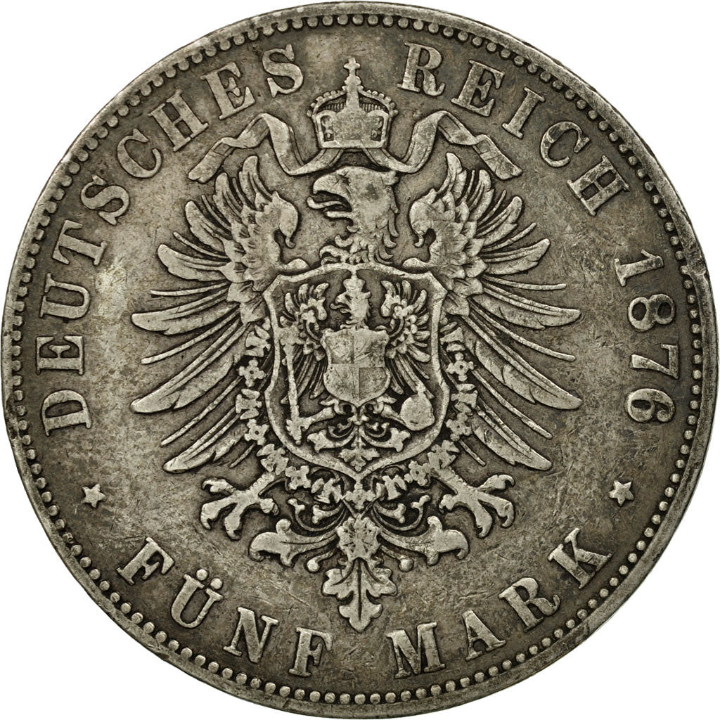 Grand-duché de Hesse-Darmstadt, Ludwig III, 5 Mark, 1876, Darmstadt, Argent