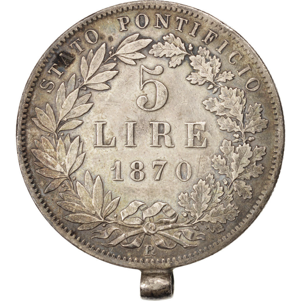 Coin, ITALIAN STATES, PAPAL STATES, Pius IX, 5 Lire, 1870, Rome, AU(50-53)