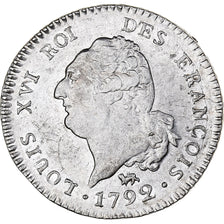França, Louis XVI, 30 sols françois, 1792 / AN 4, Paris, Prata, AU(50-53)