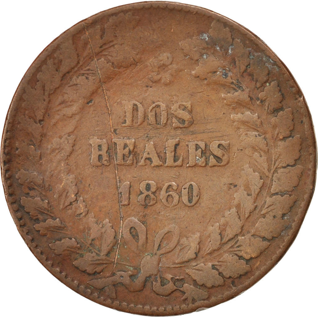 Moneta, Argentina, BUENOS AIRES, 2 Reales, 1860, Buenos Aires, MB+, Rame, KM:11