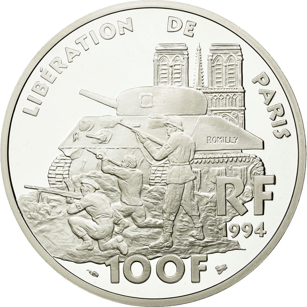 Munten, Frankrijk, Libération de Paris, 100 Francs, 1994, FDC, Zilver, KM 1045.2