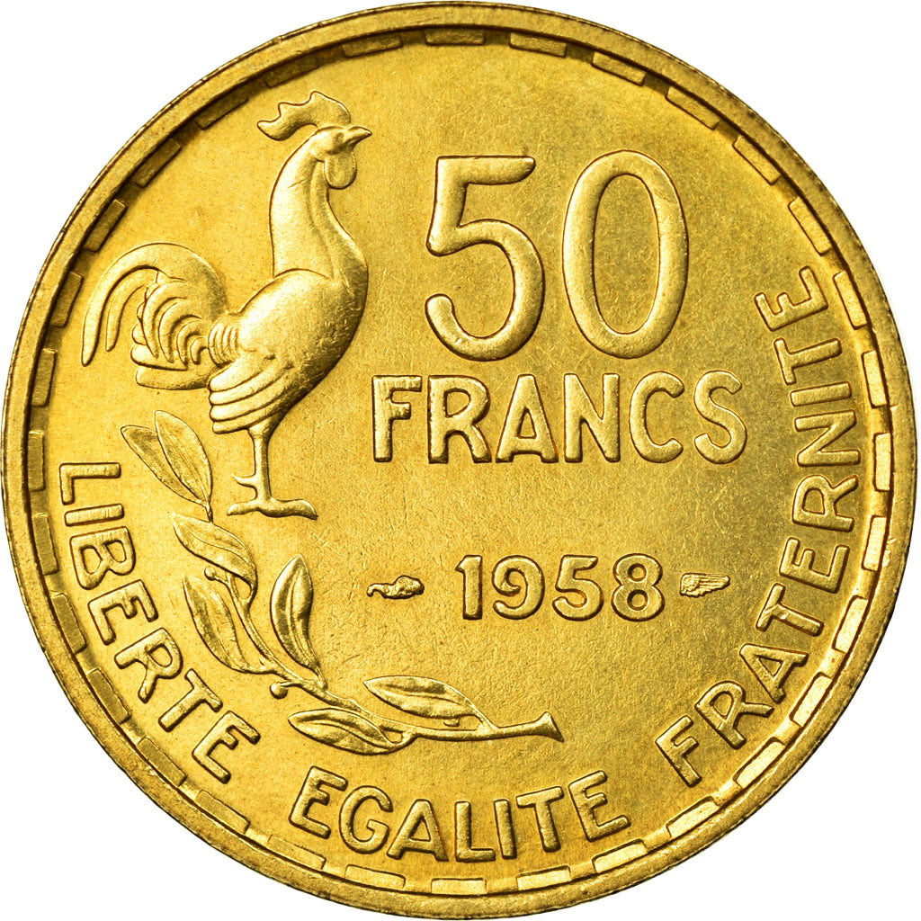 Moeda, França, Guiraud, 50 Francs, 1958, Paris, AU(55-58), KM 918.1