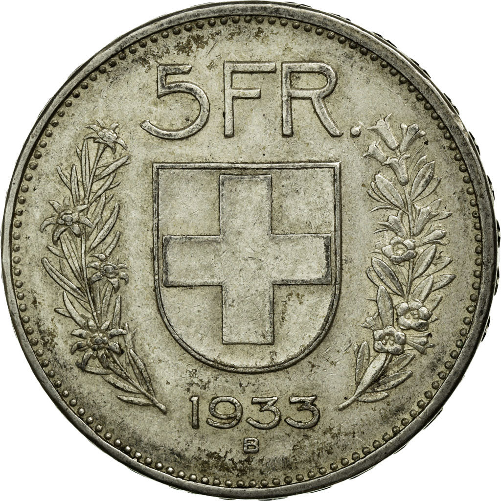 Moneta, Szwajcaria, 5 Francs, 1933, Bern, EF(40-45), Srebro, KM:40