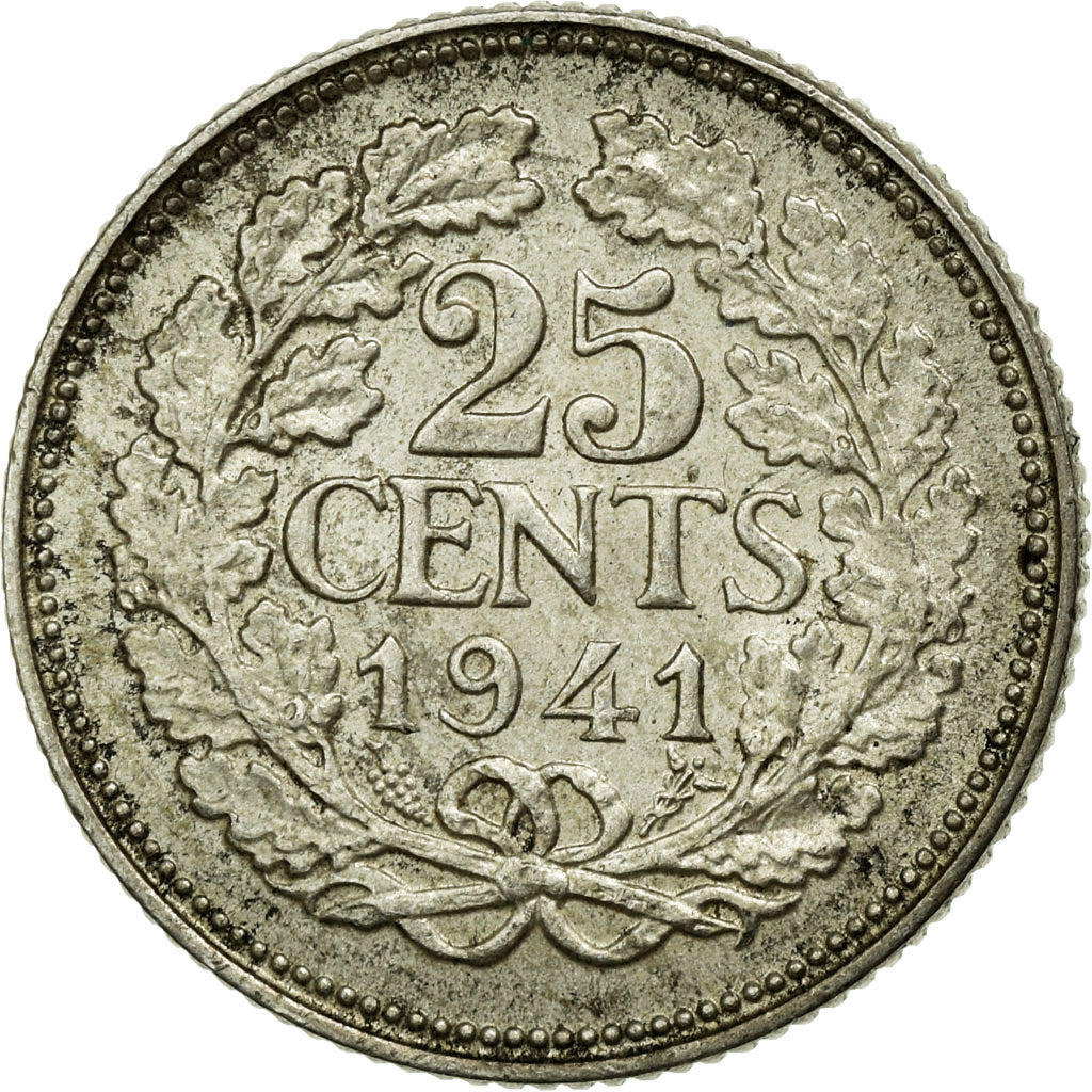 Monnaie, Pays-Bas, Wilhelmina I, 25 Cents, 1941, TTB+, Argent, KM:164