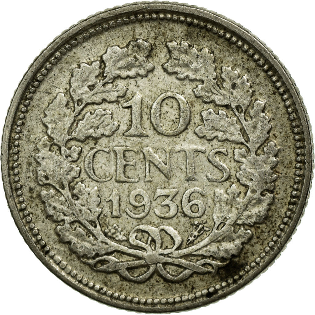 Coin, Netherlands, Wilhelmina I, 10 Cents, 1936, EF(40-45), Silver, KM:163