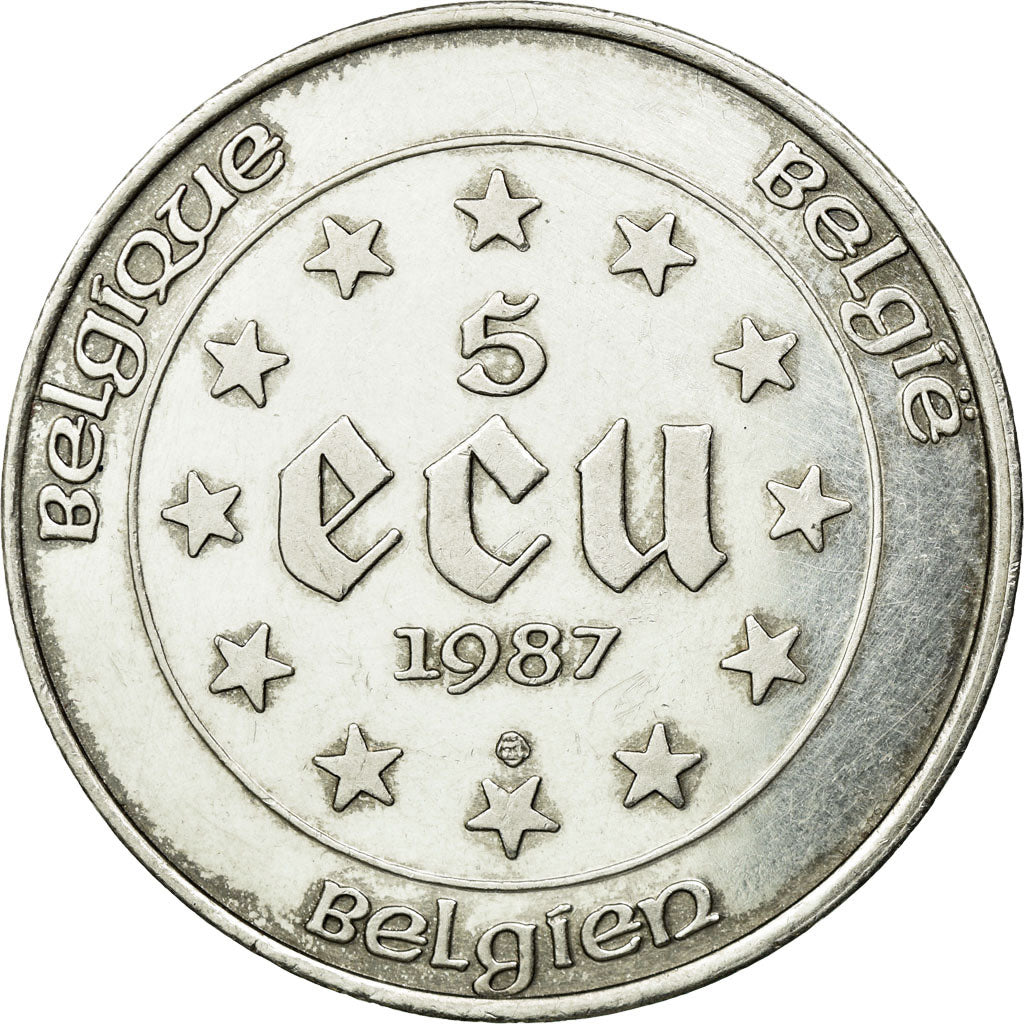 Coin, Belgium, 5 Ecu, 1987, AU(55-58), Silver, KM:166