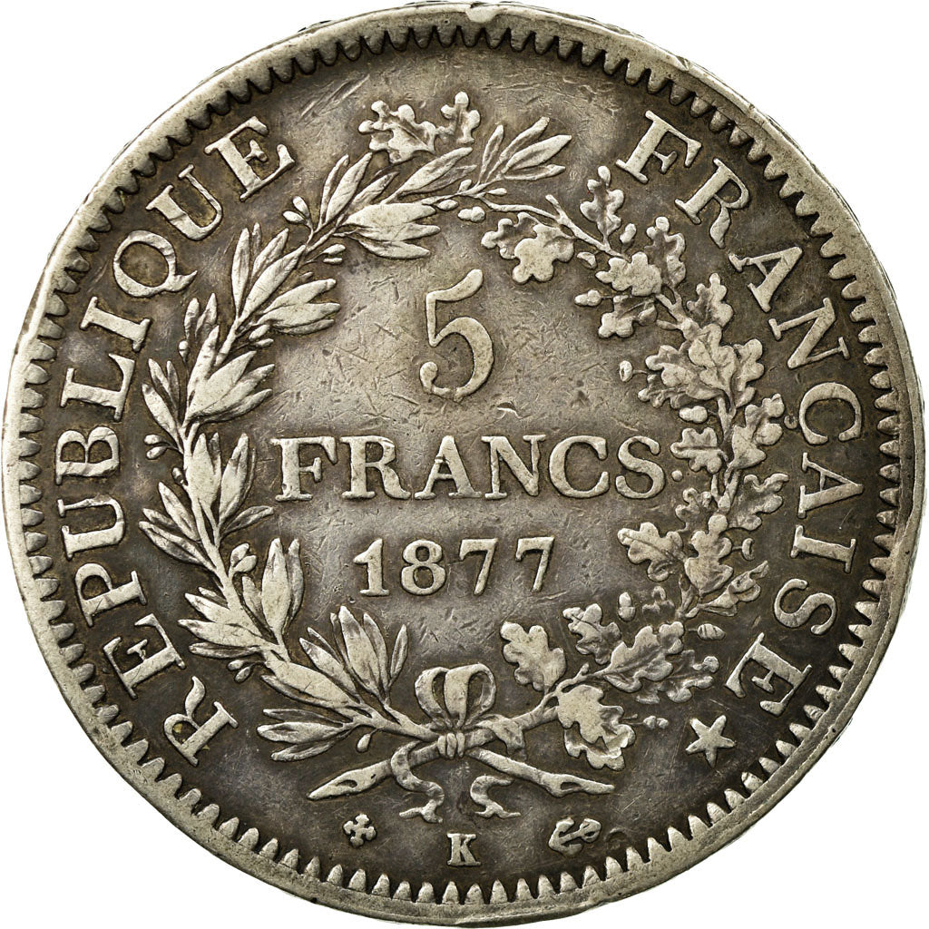 Coin, France, Hercule, 5 Francs, 1877, Bordeaux, EF(40-45), Silver, KM:820.2