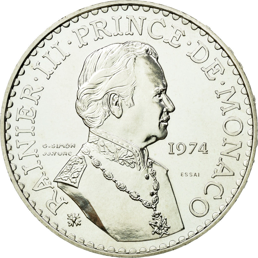 Monaco, Rainier III, 50 Francs, 1974, MDP, Pattern, Proof, Silver, MS(60-62)