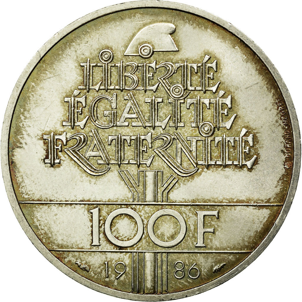 Coin, France, Statue de la Liberté, 100 Francs, 1986, Paris, AU(55-58), Silver