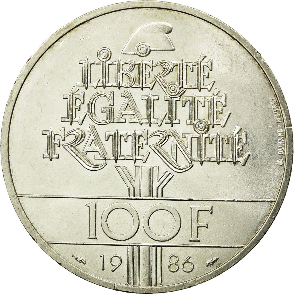 Coin, France, Statue de la Liberté, 100 Francs, 1986, Paris, AU(55-58), Silver
