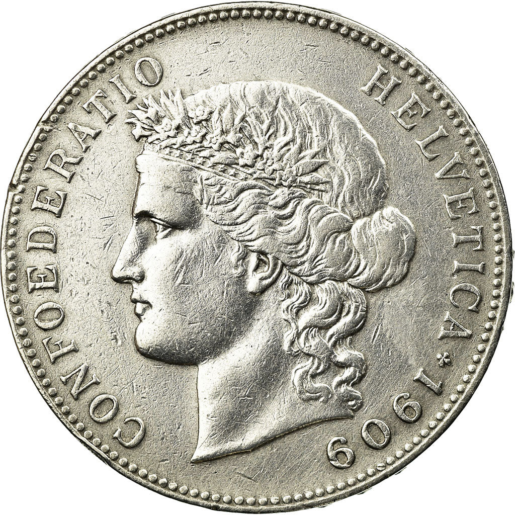 Switzerland, 5 Francs, Helvetia, 1909, Bern, Silver, EF(40-45), KM:34