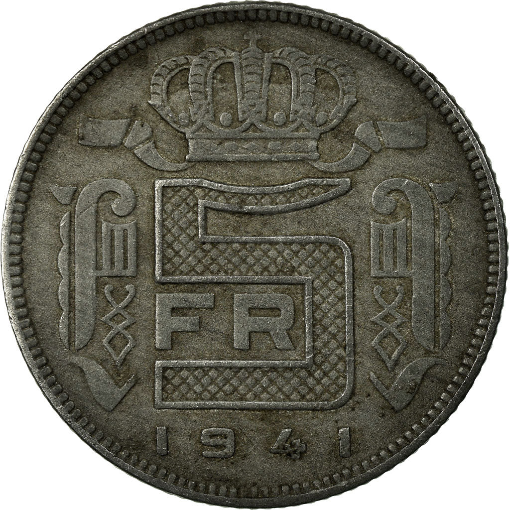 Moneta, Belgio, 5 Francs, 5 Frank, 1941, BB, Zinco, KM:129.1
