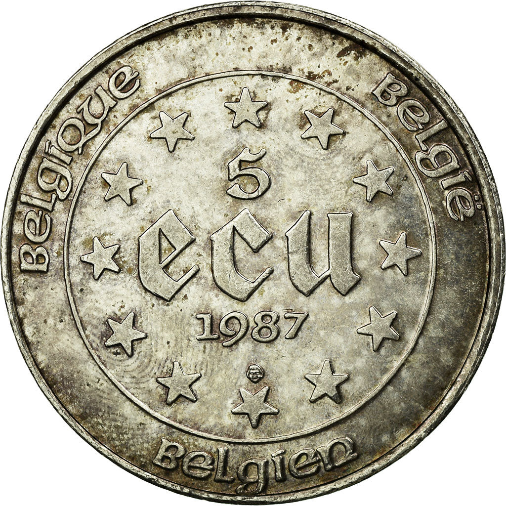 Moneta, Belgio, 5 Ecu, 1987, BB+, Argento, KM:166