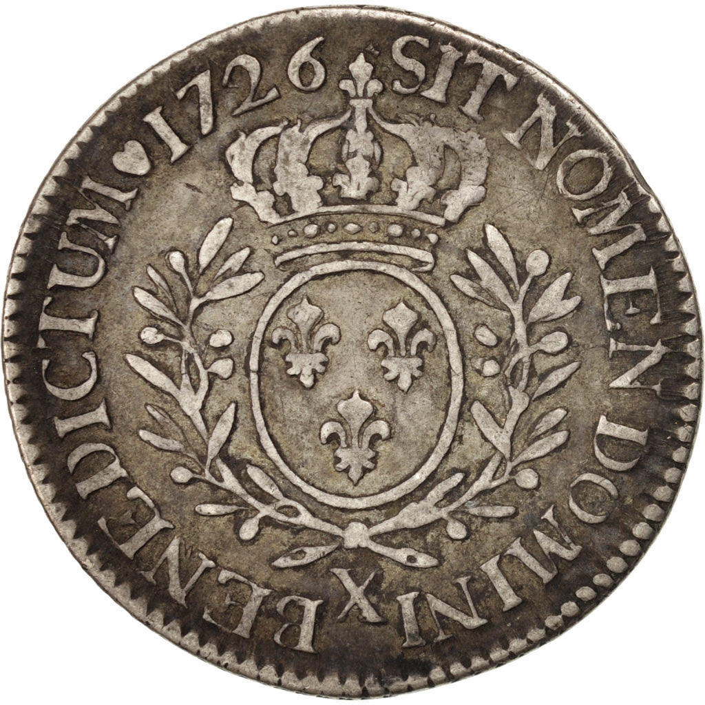 Coin, France, Louis XV, 1/5 Écu aux branches d'olivier, 24 Sols, 1/5 ECU, 1726