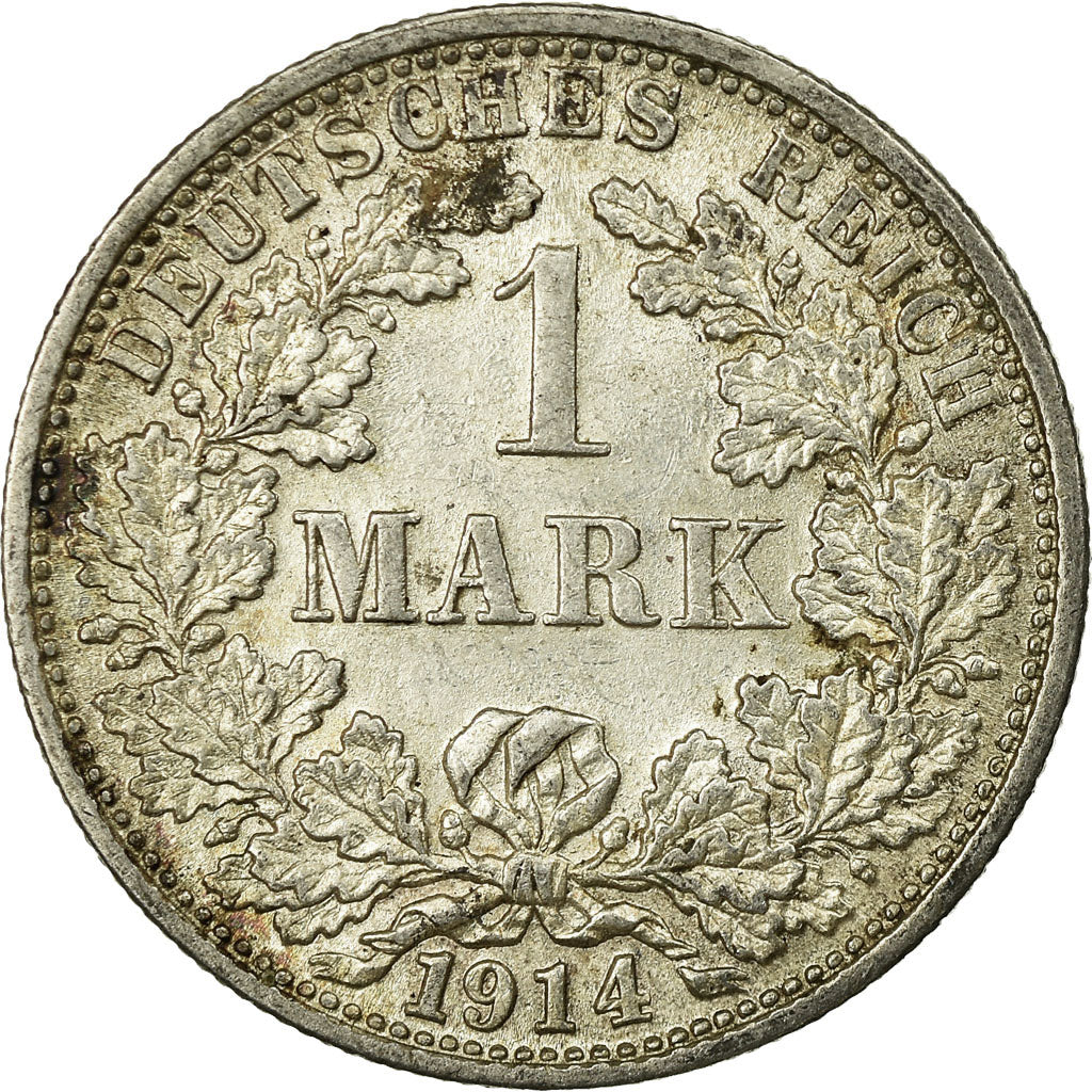 Coin, GERMANY - EMPIRE, Wilhelm II, Mark, 1914, Stuttgart,AU(50-53),Silver,KM 14