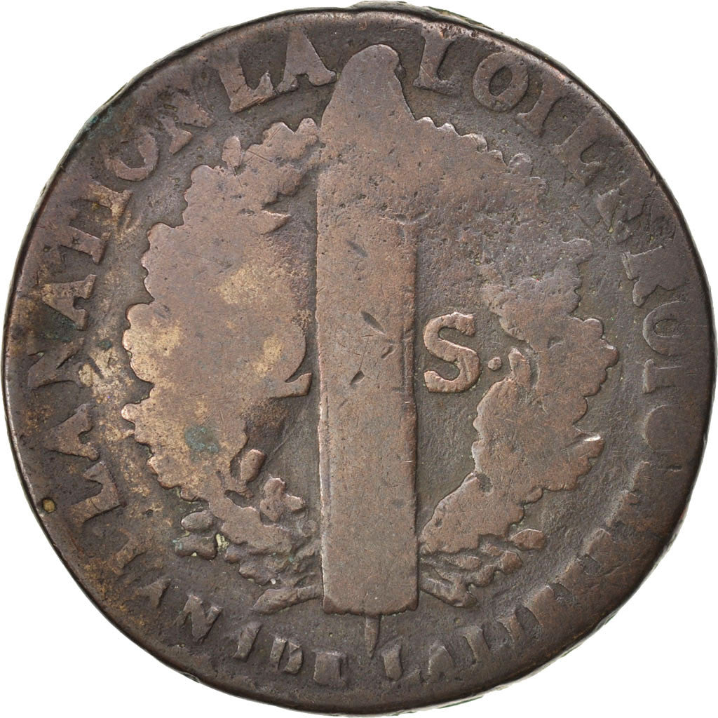 Moneda, Francia, 2 sols françois, 2 Sols, 1792, Perpignan, BC, Bronce