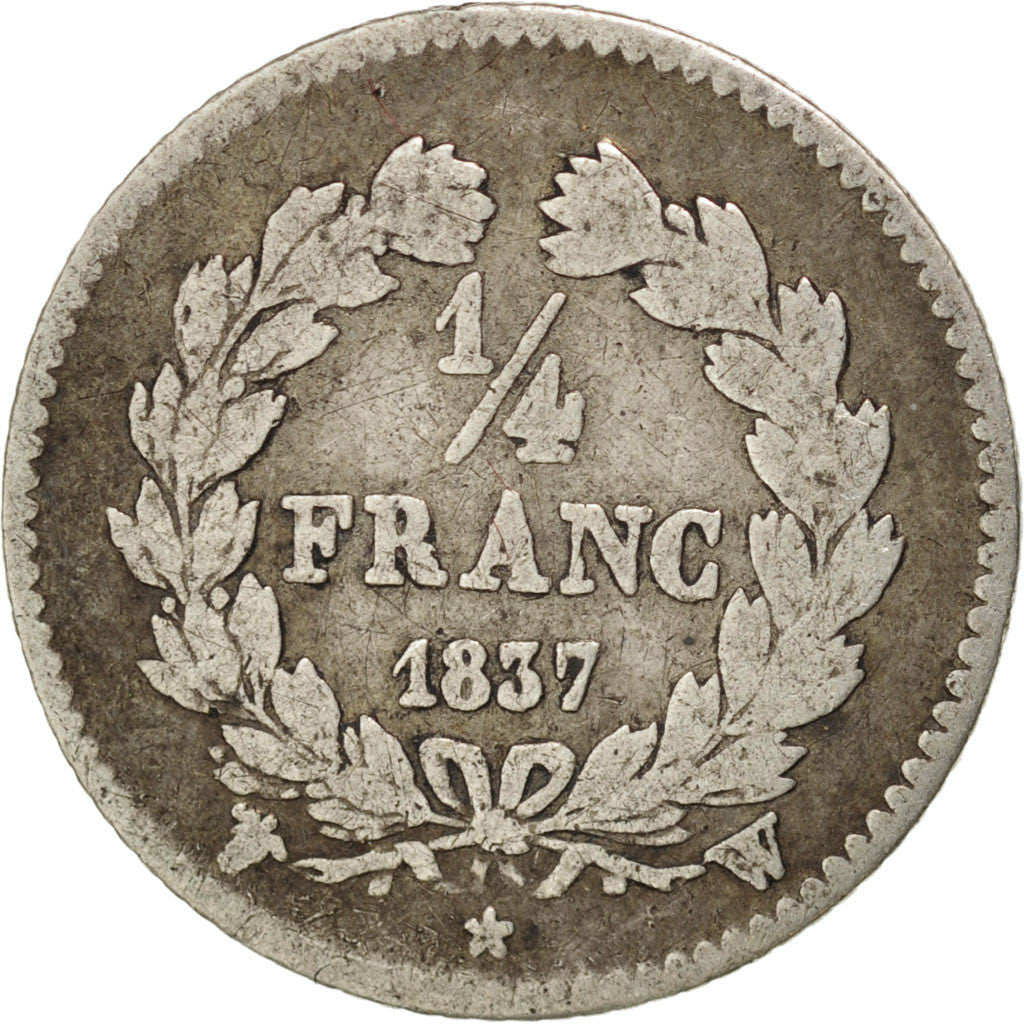 Moneta, Francia, Louis-Philippe, 1/4 Franc, 1837, Lille, MB, Argento, KM:740.13